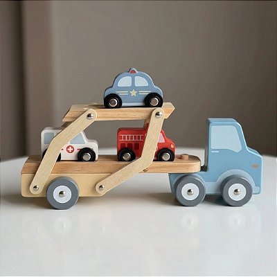 Caminhão Cegonha de Madeira com Carros | Brinquedo Educativo para Coordenação Motora | 2+