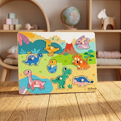 Encaixe com Pinos Dinossauros Hi Pando Brinquedo Educativo em Madeira