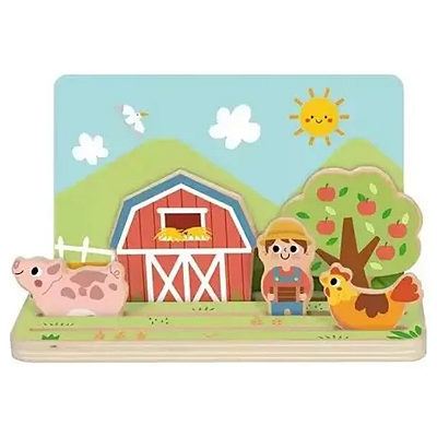 Jogo Educativo Espaco Distancia Fazendinha Quebra Cabeca 3D Animais Madeira 3 Anos
