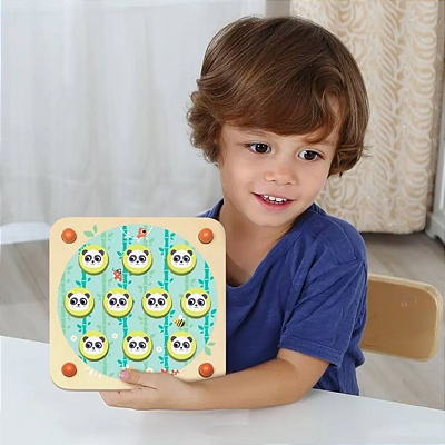 Jogo da Velha Educativo 2 em 1 Memoria Pandas Madeira Infantil Desenvolvimento 3 Anos