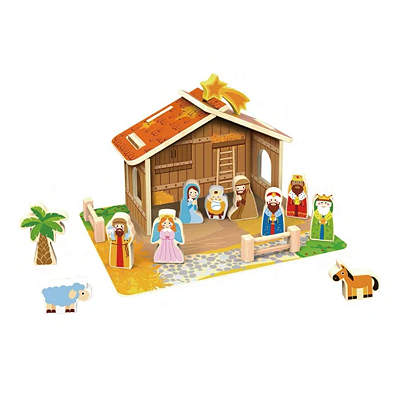 Presépio Infantil de Madeira Brinquedo Educativo Natal Montar História de Jesus Crianças 3 Anos