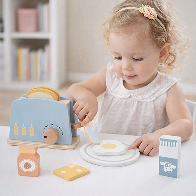 Torradeira Infantil de Madeira com Acessórios Cozinha Brinquedo Educativo Faz de Conta 3+