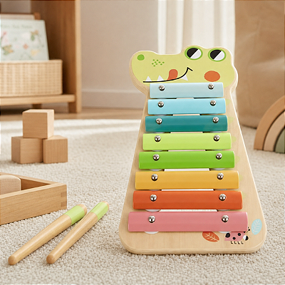Xilofone Infantil Musical Madeira Jacaré Instrumento Educativo Coordenação Motora 18m+