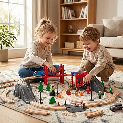 Pista de Trem Grande Madeira Educativa Trem Trilhos Construção Criativa Infantil 3+