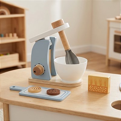 Brinquedo Batedeira De Madeira Infantil Cozinha Faz De Conta