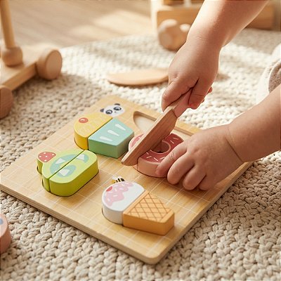 Brinquedo Educativo Cortar Doces Madeira Coordenação Fina
