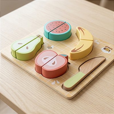 Brinquedo Educativo Cortar Frutas Madeira Coordenação Motora