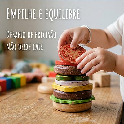 Jogo Educativo Hambúrguer Empilha Peças De Madeira Infantil