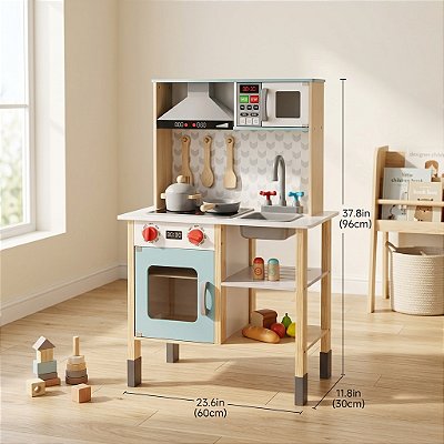 Brinquedo Educativo Criativo Cozinha De Madeira Completa