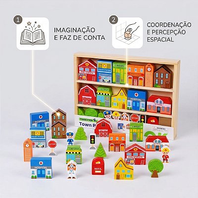 Brinquedo Educativo Cidade De Madeira Infantil MontarEncaixe