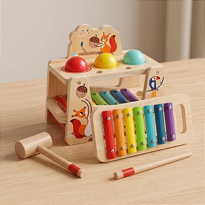 Brinquedo Xilofone De Madeira Infantil Bate Bola Educativo