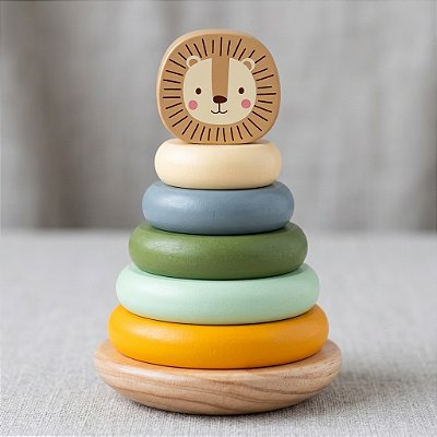 Brinquedo Torre De Empilhar Leão Madeira Educativo Infantil