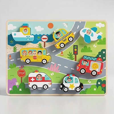 Quebra Cabeça De Encaixe Madeira Meios Transportes Infantil