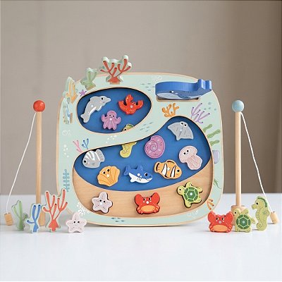 Brinquedo Educativo Jogo De Pesca Animais Do Mar Madeira 3+