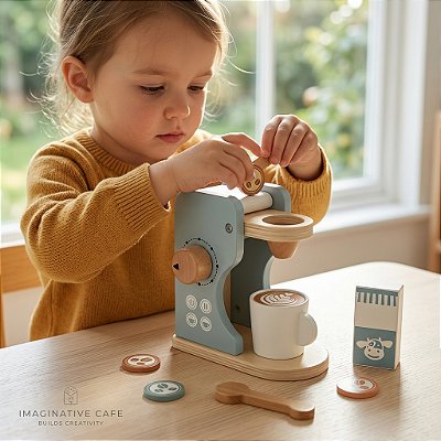 Cafeteira Infantil de Madeira com Acessórios Educativo Faz de Conta