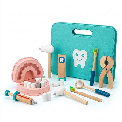 Brinquedo Educativo Infantil Maleta de Dentista em Madeira