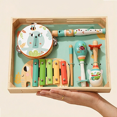 Brinquedo Educativo Infantil Caixa Musical Animais Madeira