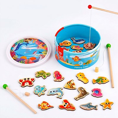 Pesca Magnético Jogo Brinquedo Educativo em Madeira Infantil