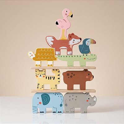 Brinquedo Educativo Empilhar Animais Em Madeira Montessori