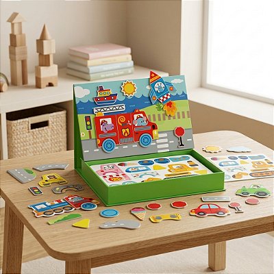 Brinquedo Educativo Caixa Magnética Transportes Criatividade