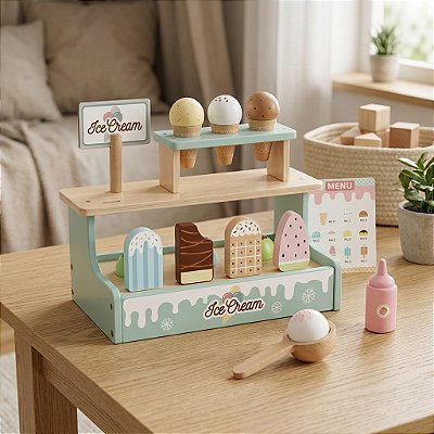 Sorveteria de Madeira Brinquedo Educativo Faz de Conta Montessori