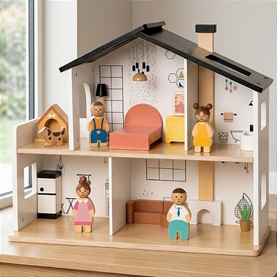 Casinha de Bonecas em Madeira Brinquedo Educativo Faz de Conta