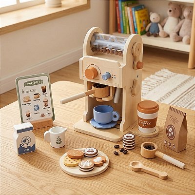 Brinquedo Máquina de Café Madeira Montessori Faz de Conta 3+