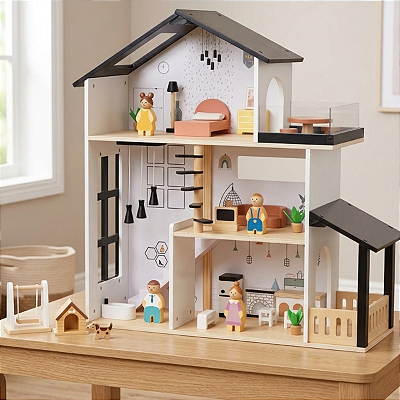 Casinha de Bonecas Moderna Montessori Educativa Criativa 3+