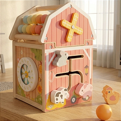 Cubo Atividades Fazenda em Madeira Brinquedo Educativo Infantil