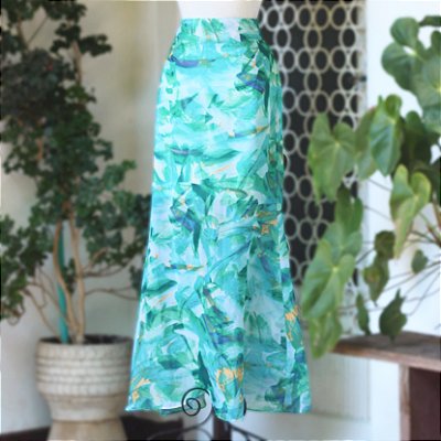 Saia longa verde estampada M