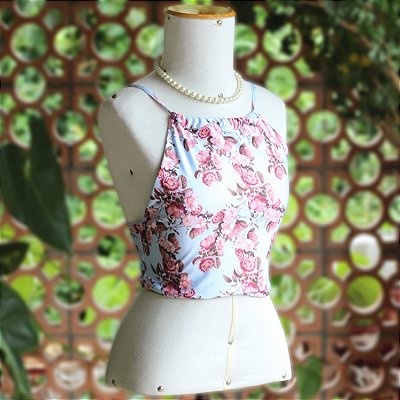 Top cropped floral romântico P/M
