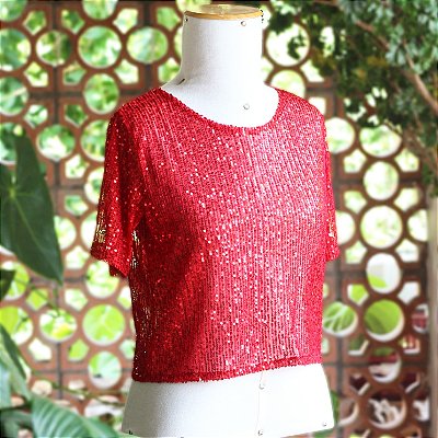 Blusa vermelha paetês festa, P/M
