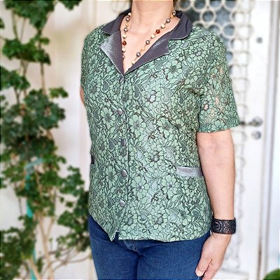 Blazer curto verde rendado, GG