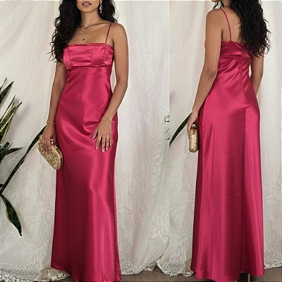Vestido festa cetim rose P