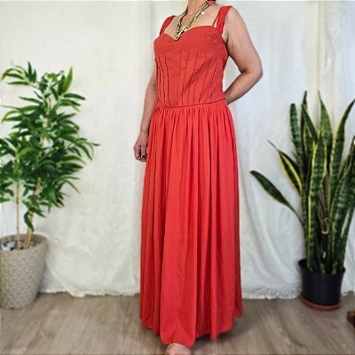 Vestido laranja plissado GG