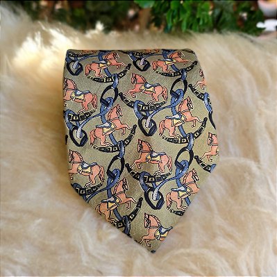 Gravata vintage seda cavalos