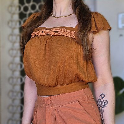 Cropped marrom viscose P