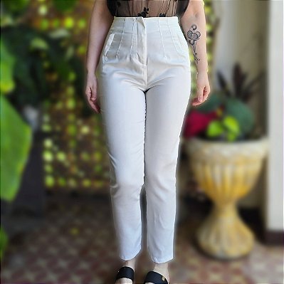 Calça alfaiataria off white 38