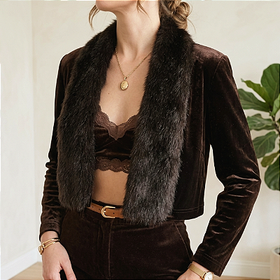 Casaqueto vintage veludo gola pele G