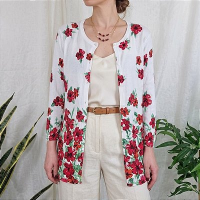 Cardigan algodão floral G