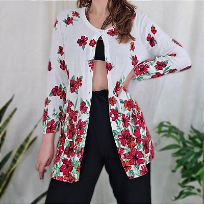 Cardigan algodão floral G