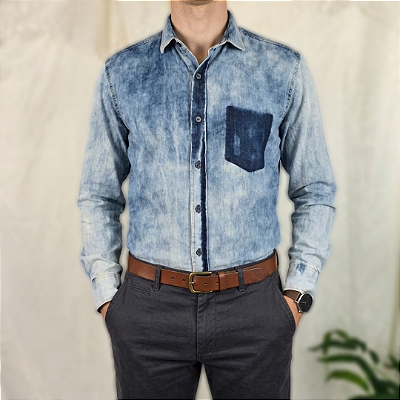 Camisa jeans marmorizado P