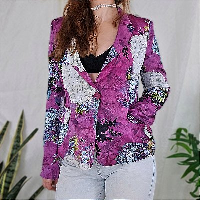 Blazer roxo cetim floral M/G