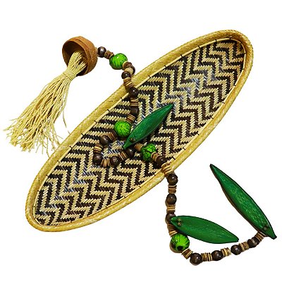 Balaio Canoa | Cesto Centro de Mesa Indígena Kuripako Natural e Preto 60cm