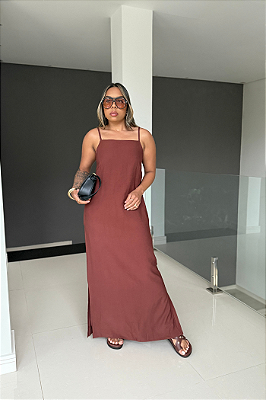 Vestido Longo Fenda Laterais Elástico Costa 2553