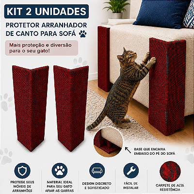 (Kit 2un) - VERMELHO - Arranhador De Canto Para Gatos Protetor Canto Sofá Cama Box