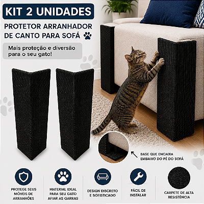 (Kit 2un) - PRETO - Arranhador De Canto Para Gatos Protetor Canto Sofá Cama Box