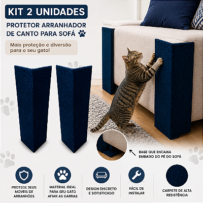 (Kit 2un) - AZUL - Arranhador De Canto Para Gatos Protetor Canto Sofá Cama Box