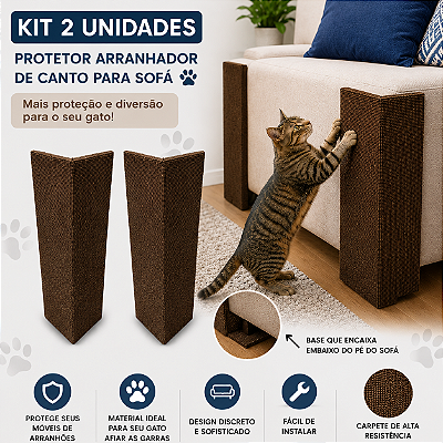 (Kit 2un) - MARROM - Arranhador De Canto Para Gatos Protetor Canto Sofá Cama Box