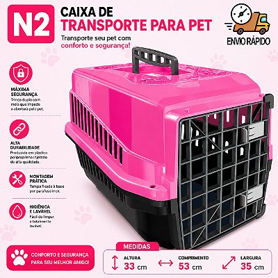 Caixa de Transporte Pet N° 2 Para Cachorros Pequenos E Gatos Porta 2 Travas Plástico Casa Casinha